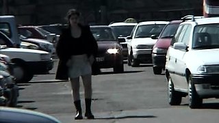 Brunette Flashing Her Titties And Pussy Outdoors In Public