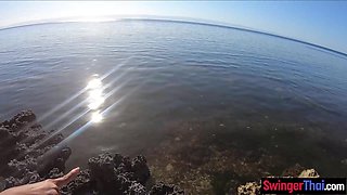 Public beach Asian GF bj and nail