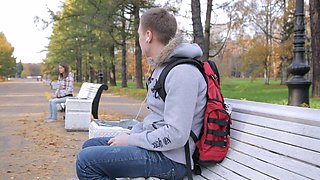 Sexy brunette babe pussy licked and fucked by lucky stud