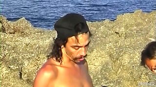 Threesome Cumshot on Ebony Beach