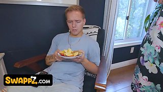 Swappz - huge titted stepmoms Katie Morgan & Reagan Foxx entice their stepsons in a taboo halloween 4some