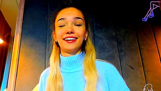 Blonde teen with huge breast masturbating on webcam