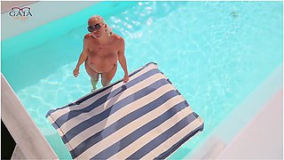 Perv-mom And Gaia On Top In Naughty Wifes Poolside Shock: Workers Surprise Anal Enema & Kinky Pee Tasting!