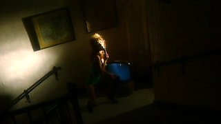 Sexy brunette babe with big cock jerking in solo