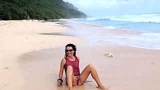 Public Beach Butt Plug Insertion by a Solo Female