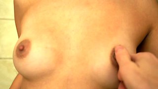 Close up with teen blonde sex doll rubbing her cunt