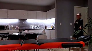 Blonde and brunette in black lingerie have a threesome