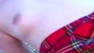 Lovely teen in tartan outfit likes fucking on the sofa