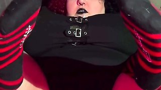 BBW Goth Girlfriend Fucks Hairy Creamy Pussy With HUGE