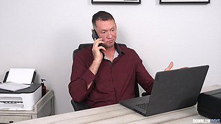 Donovan Cox and Pierce Paris getting fucked on the bed by the boss