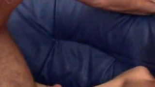 Hardcore threesome between a babe and two guys where they all fuck each other!