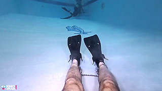 Underwater Scuba Slave Training - Dominated in Chains & Wetsuit Edging