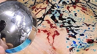 Shower Head Orgasm for Dirty, Spread Legs Girl Till Her Pussy and Clit Is Cleaned