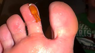 Tiny man punished and humiliated by giantess foot mistress