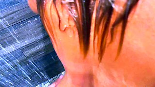 Gorgeous brunette babe fucked hardcore in the bathroom