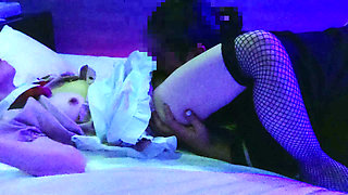 Creampie From Behind on a Waitress in Fishnet Stockings, Cosplay, Amateur Photography, Blowjob, Cunnilingus