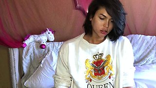 Skinny asian ladyboy masturbates on cam