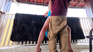 A post-party encounter ends with a creampie on the balcony.