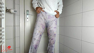 Triple Shame! Asian Teen 3x Desperate to Pee Pants Wetting - Serial Toilet Denial Leaves Pajama, Yoga Leggings & Shorts Soaked