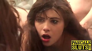 Brunette slut gets tied up and slammed