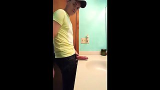 Big-Cock Latin Hunk Jerks Off in Bathroom