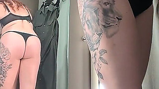 Sweet Busty MILF Changes Clothes and Tries on Different Outfits While Touching Herself