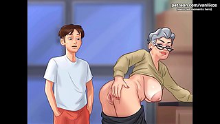 Naughty milf granny enjoys a creampie from a young stud in summertime saga