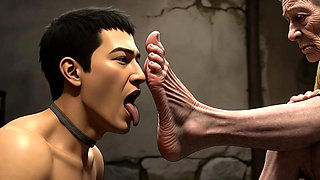 Male Slave Licking 90 Year Old Granny Wrinkled Feet - Horny Mistress