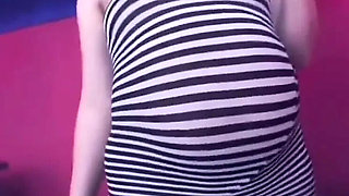 Pretty pregnant brunette pole dancer gets facial fuck in vintage POV