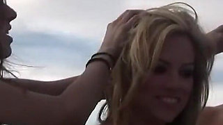 Three Girls in Bikinis on a Mountain Top Get Naked and Play with Each Other