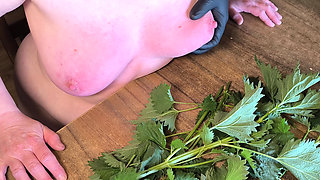 Naked tits in nettles - then hit hard