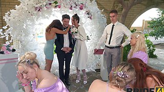 A charming bride got fucked in public by her lover in a steamy scene.