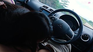 College Girl Glasses Blowjob Paramour in the Car Cums in My Mouth