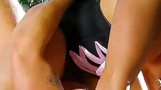 Sexy big boob MILF Gigi seduces step son by the pool in holiday