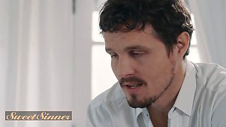 Sweet sinner - handsome dark haired bride explodes with wish and lures her massagist before the vows