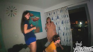 Intense lesbian foursome on the couch