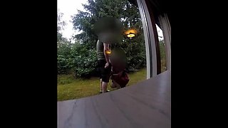 UDA MILF outdoor sex with neighbor behind holiday home, amateur wife gets fucked hard doggystyle almost caught by husband