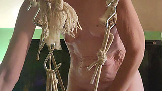 Goode Girl Ties Hubby's Balls and Cock to Pulleys in the Ceiling Pt 2