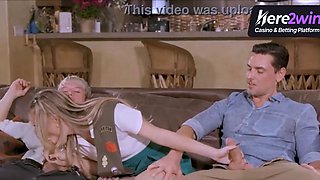 Petite light-haired stepdaughter reaches ejaculation for