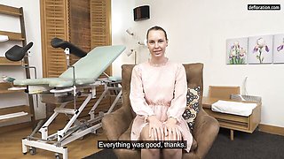 Russian Brunette Masturbates on a Gynecology Chair