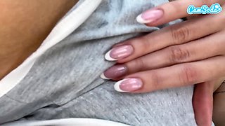 Busty Latina masturbates in a car before the finale