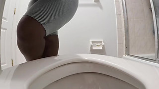 Desperate for a Pee Holding as Long as I Can Pissing in the Toilet