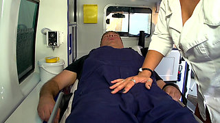 Sexy natural nurse gets fucked in the hospital car