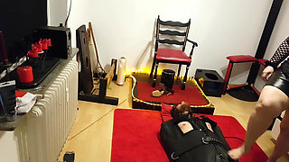 Lave in Leather Sack Part 1 - MILF Domina Teases Bound Cock Edging Denial BDSM