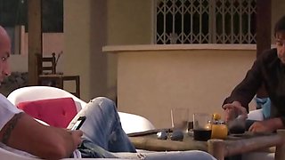 Threesome with two men. The small titted beauty enjoys her first double penetration!