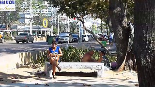 Big natural tits Thai teen beach pick up
