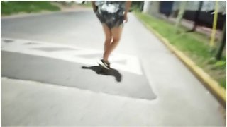 Woman Fucking In Public With Man On The Streets In Short Dress Without Panties Shows Pussy To Voyeur