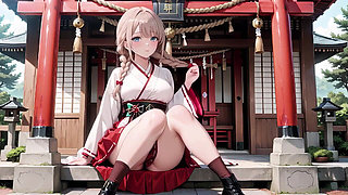Forbidden Contrast Between Shrine & Bedroom, Wet Secrets Under Red & White Kimono.