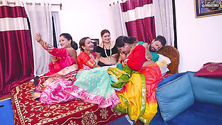 Desi Indian Thirki Husband Fucks His All Four Wives at the Same Time and Cumshot on Face. Hindi Audio