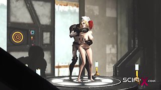 Sex cyborg monster plays with a young horny hottie in the sci-fi dungeon